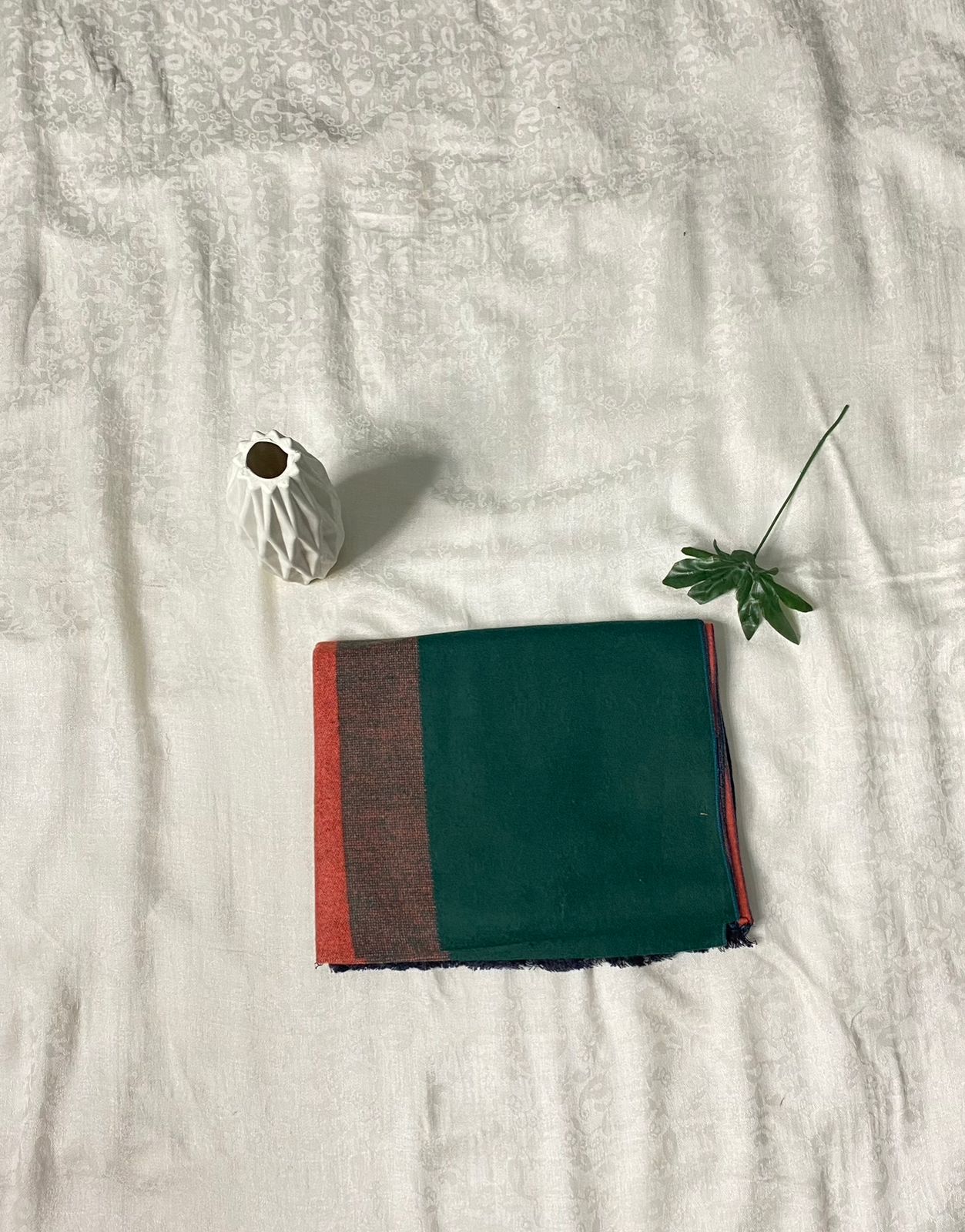 Reddish Orange & Green Pashmina Stole - Shawl